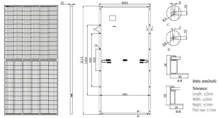 Dimension of 440W half-cell PERC solar module